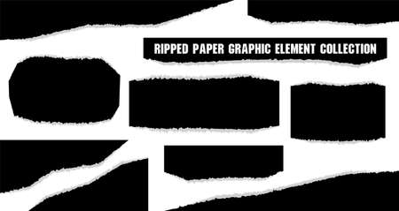 black ripped paper graphic vector element collection for adding text or decorating artworkのイラスト素材