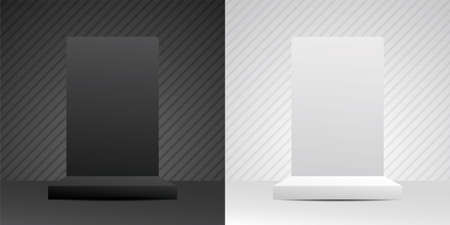 black and white minimal urban style product shelf 3d illustration vectorのイラスト素材