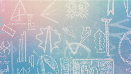 Hand drawn doodles on a blue background. Elements of design.の素材