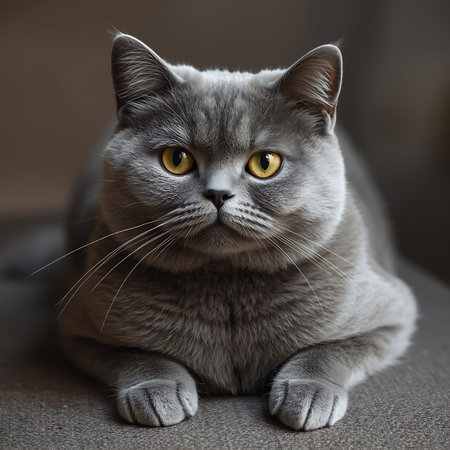 Portrait of a british shorthair cat with yellow eyesの素材