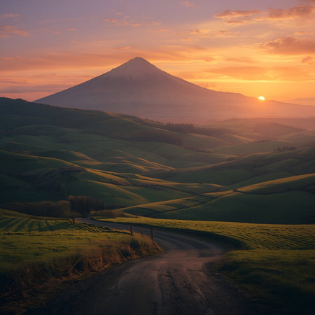 Mt. Fuji at sunrise in Tuscany, Italy.の素材