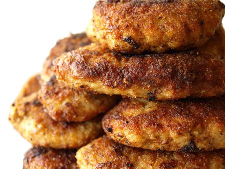 Fried hamburgers meat, isolated on white background 