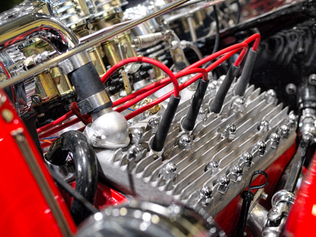 Close up of powerful engine of the modern car の写真素材