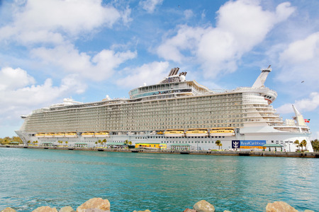 Nassau Bahamas  April 13 2015: Royal Caribbean cruise ship Allure of the Seas  docked at port of Nassau Bahamas on April 13 2015. It's the largest passenger ship ever builtのeditorial素材