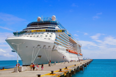 PHILISBURG, ST. MARTEEN - APRIL 16,2015:  Cruise ship Celebrity Silhouette, docked at Philisburg, St. Marteen harbor on a clear sunny day.のeditorial素材