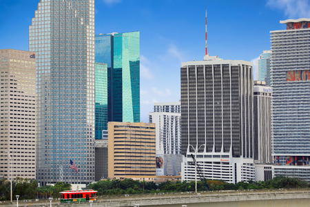 MIAMI, USA - APRIL 14 2017: View of downtown Miami from the ship docked at Royal Caribbean cruise terminalのeditorial素材