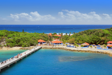 LABADEE, HAITI - APRIL 16, 2017: Tropical resort with pier at the private port of Labadee in the Caribbean Island of Haitiのeditorial素材