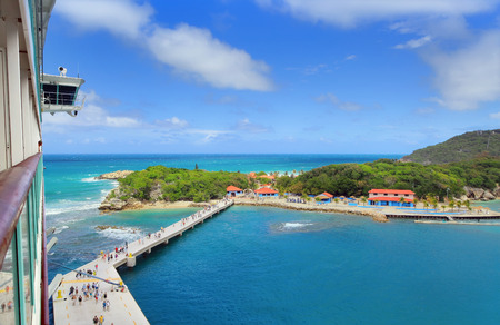 LABADEE, HAITI - APRIL 16, 2017: Tropical resort with pier at the private port of Labadee in the Caribbean Island of Haitiのeditorial素材