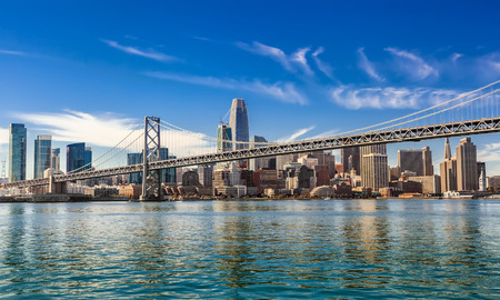 Downtown San Francisco and Oakland Bay Bridge on sunny day