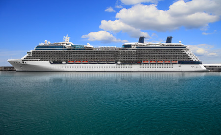 Luxury Cruise Ship in Port on sunny dayの写真素材