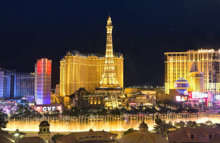 Las Vegas, NV, USA - October 15, 2018: Famous  Las Vegas Strip boulevard with luxury resorts and casino at nightのeditorial素材