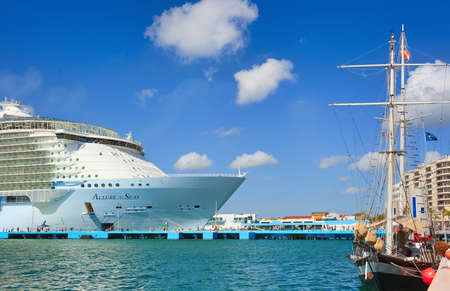 SAN JUAN, PUERTO RICO - MARCH 28, 2019: Cruise ship Royal Caribbean Allure of the Seas docked at port San Juan. The tourist region is a popular Caribbean cruise destinationのeditorial素材