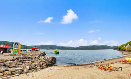 L'ANSE-SAINT JEAN, QUEBEC, CANADA - SEPTEMBER 10, 2019: Marine park in L'Anse-Saint Jean, Quebec, Canada. The region is a popular Canadian cruise destinationのeditorial素材