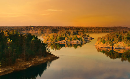 Stockholm Archipelago on the Baltic Sea in the morningの写真素材