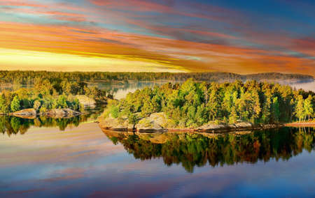 Stockholm Archipelago on the Baltic Sea in the morningの写真素材