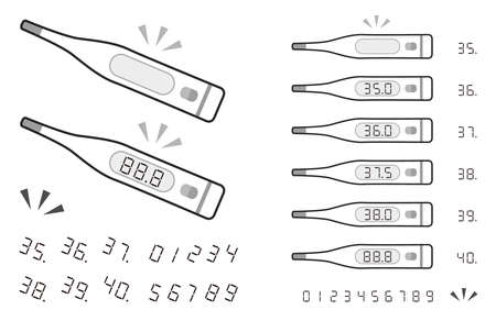 Illustration set of thermometer. Black and white, monotone, with a main line.のイラスト素材