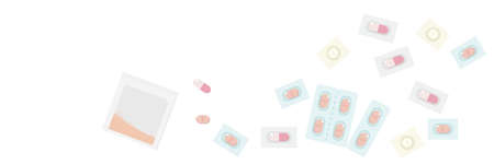 Multiple medications, including powders and pills. Horizontal banners