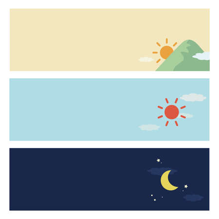 Morning, daytime and evening images. Horizontal banners, set of 3 types.のイラスト素材