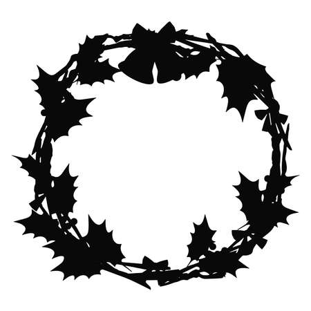 Illustration of a Christmas wreath. Black, silhouetteのイラスト素材