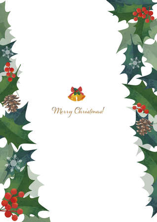Christmas Frame. Decorative frame of holly, Left and right, diagonal decoration. Watercolor illustration.のイラスト素材