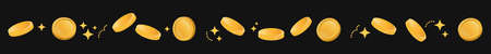 Glittering coin illustration. decoration line material (black background)