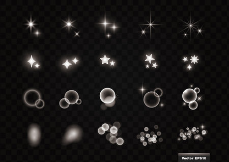 light, stars and ball bokeh material, 20 kinds. Vector illustration setのイラスト素材