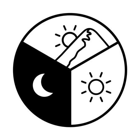 An illustration that expresses 24 hours in the morning, day and night. Divide the circle into three equal parts (line drawing, black)のイラスト素材