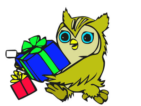 cute little owl with giftsのイラスト素材