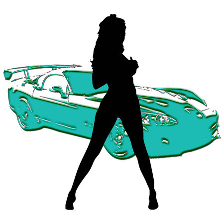 the silhouette of a sexy woman with a sports carのイラスト素材