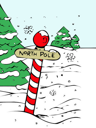 sign for the north pole with snow covered treesのイラスト素材