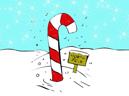 a big candy cane and sign for the north poleのイラスト素材
