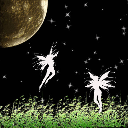 fairies against a pretty night skyのイラスト素材