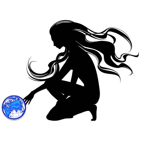silhouette of a person holding the planet earthのイラスト素材