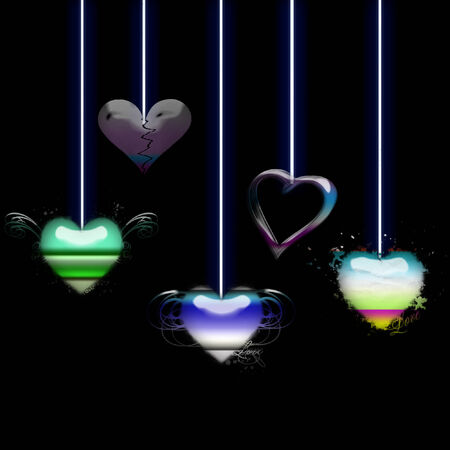 several pretty hearts dangling from stringsのイラスト素材