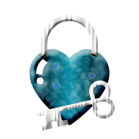  a pretty heart padlock and silver key のイラスト素材
