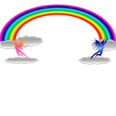 a pretty rainbow and some little fairiesのイラスト素材