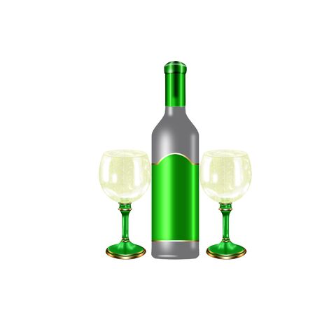 wine bottle and glasses done in cool colorsのイラスト素材