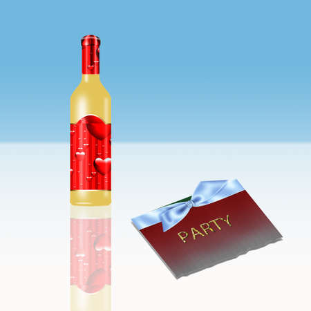 a wine bottle with party invitationのイラスト素材