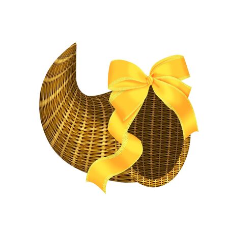 a pretty wicker Cornucopia with a bowのイラスト素材