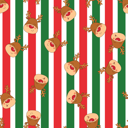 Seamless Christmas pattern with Rednosed Reindeer on a geometric background Perfect for gift wrapping paper or background for holiday designsのイラスト素材