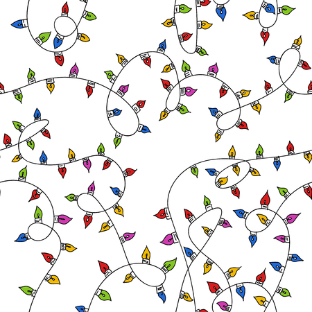 Seamless vector doodle pattern christmas light garlandのイラスト素材