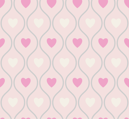 Valentines day background seamless pattern with cute pink hearts and waves. Vector illustration.のイラスト素材
