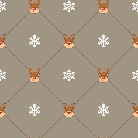 Seamless Christmas pattern with Rednosed Reindeer on a background snowfall and shooting stars. Perfect for gift wrapping paper or background for holiday designsのイラスト素材