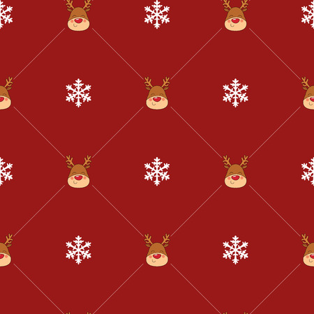 Seamless Christmas pattern with Rednosed Reindeer on a background snowfall and shooting stars. Perfect for gift wrapping paper or background for holiday designsのイラスト素材