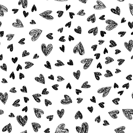 Doodle Lovely Valentines Day background seamless pattern with cute hearts. Vector illustration.のイラスト素材