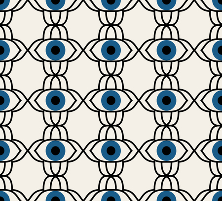Geometric abstract pattern in Arabian style with eye . Seamless vector background.のイラスト素材
