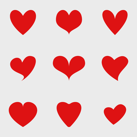 Vector set of red isolated hearts icons. Valentine's day design elementsのイラスト素材