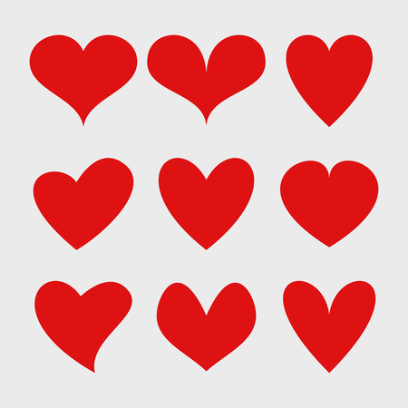 Vector set of red isolated hearts icons. Valentine's day design elementsのイラスト素材