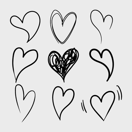 Vector set of doodle hand drawn isolated hearts icons. Design elementsのイラスト素材