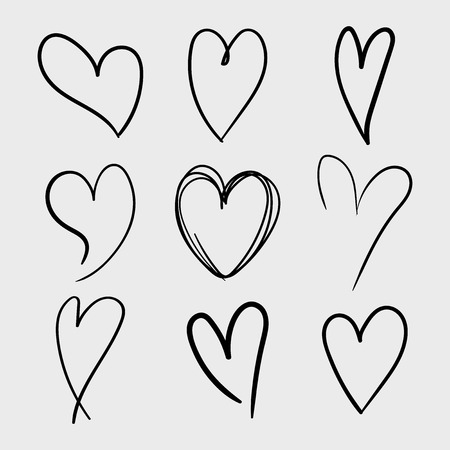 Vector set of doodle hand drawn isolated hearts icons. Design elementsのイラスト素材